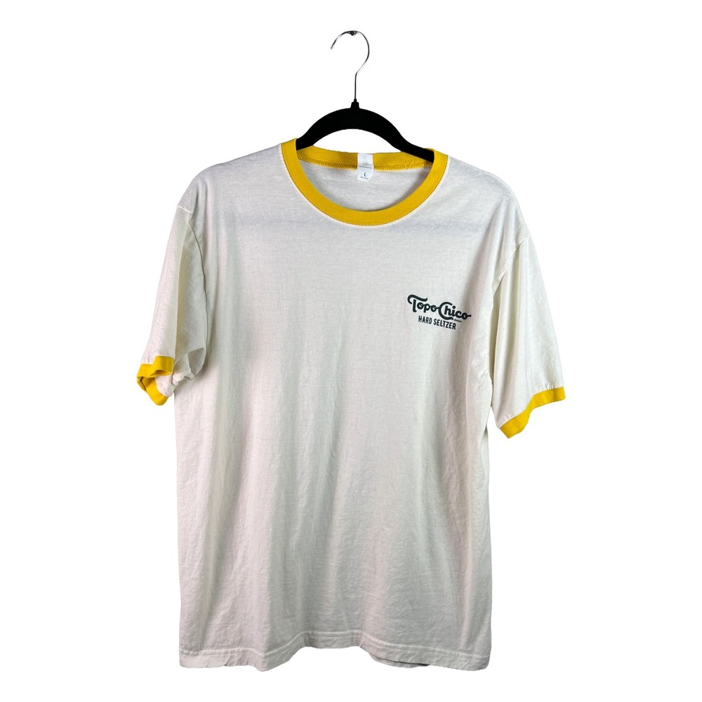 Topo Chico Hard Seltzer Tultex Ringer T-Shirt Mens Large White Yellow Logo Tee